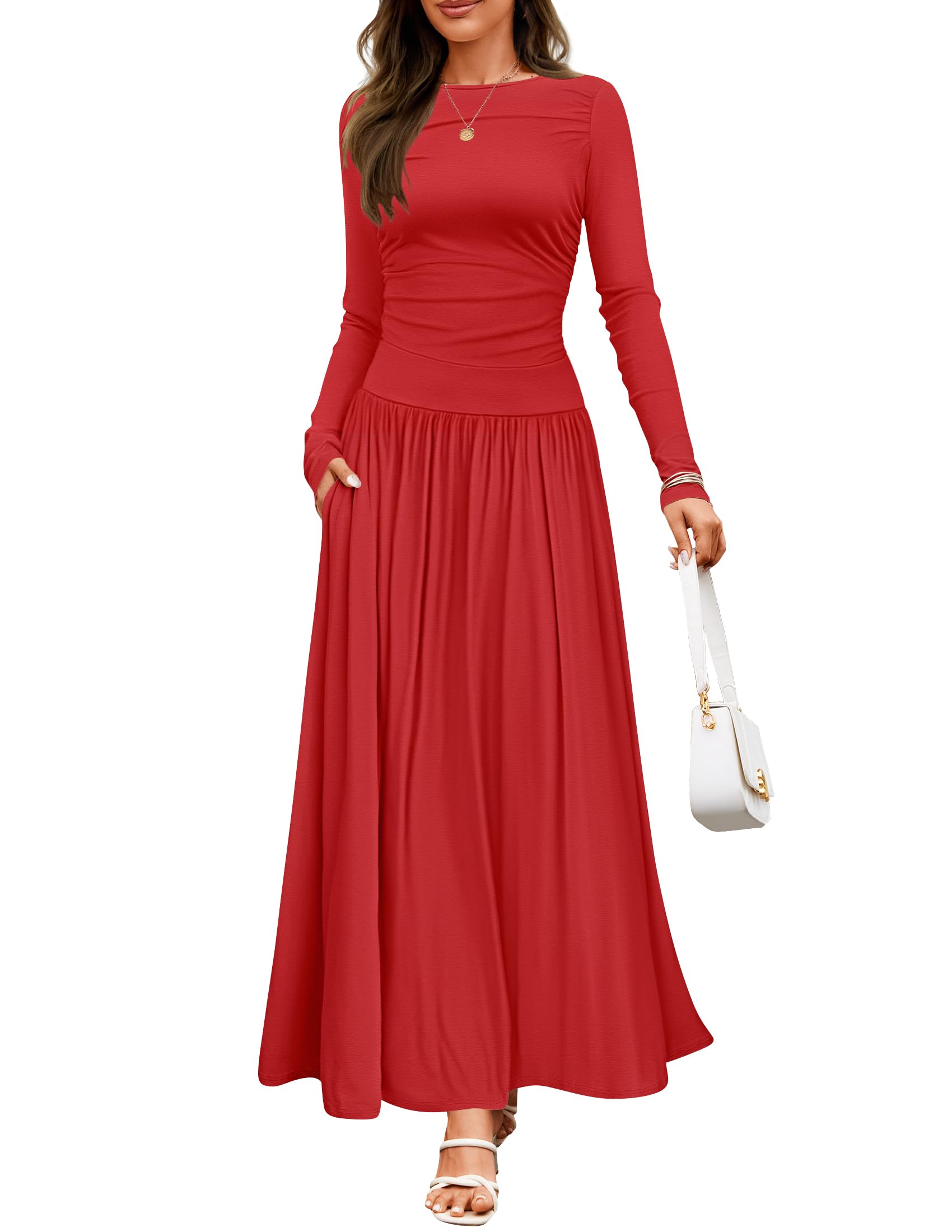 Luxuii Fall Crewneck Knit Slim Swing Pleated Dresses