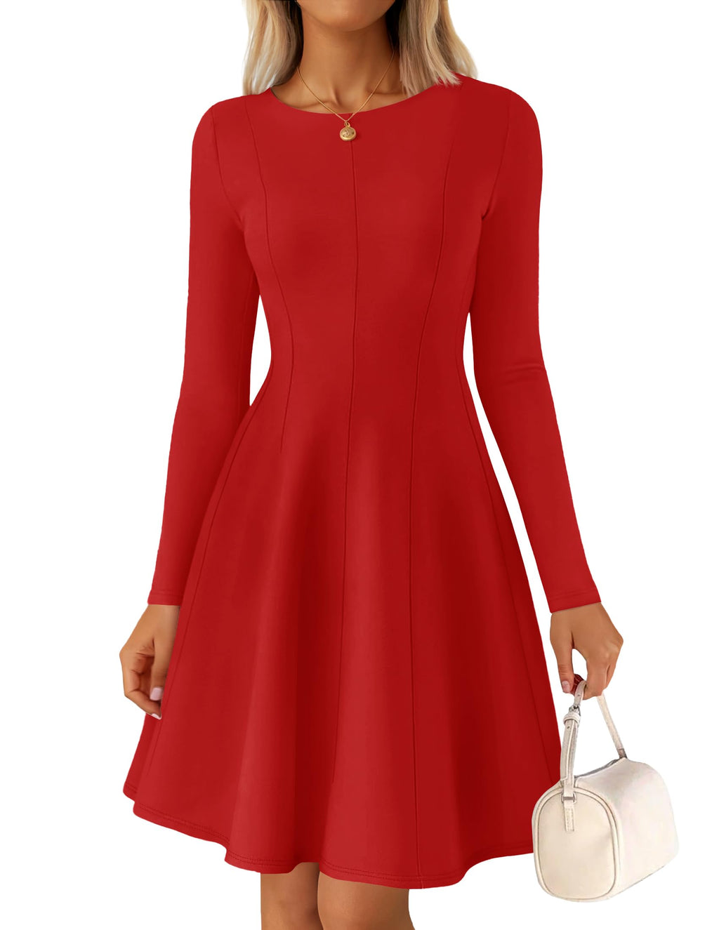 Luxuii Fall Crewneck Pleated Babydoll A Line Flowy Dresses