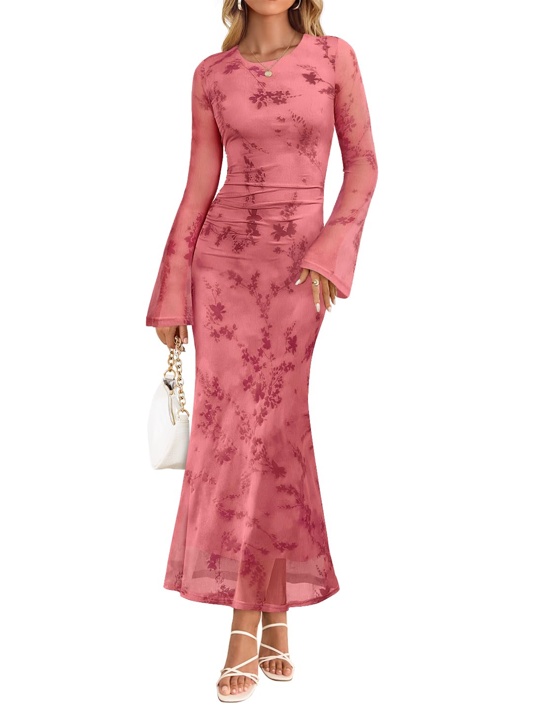 Luxuii Floral Bodycon Ruched Mesh Wedding Cocktail Dresses