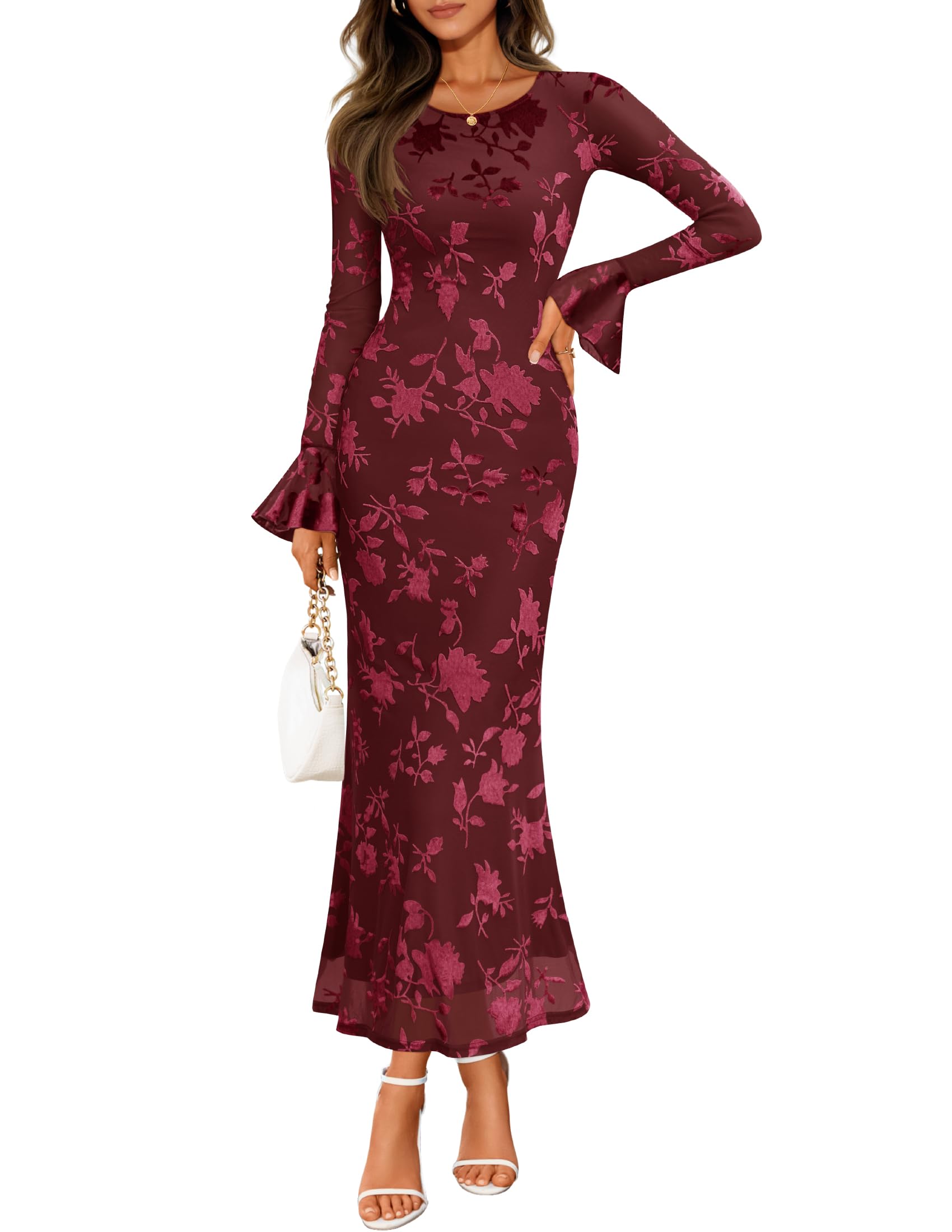 Luxuii Floral Bodycon Mesh Wedding Guest Cocktail Party Dresses