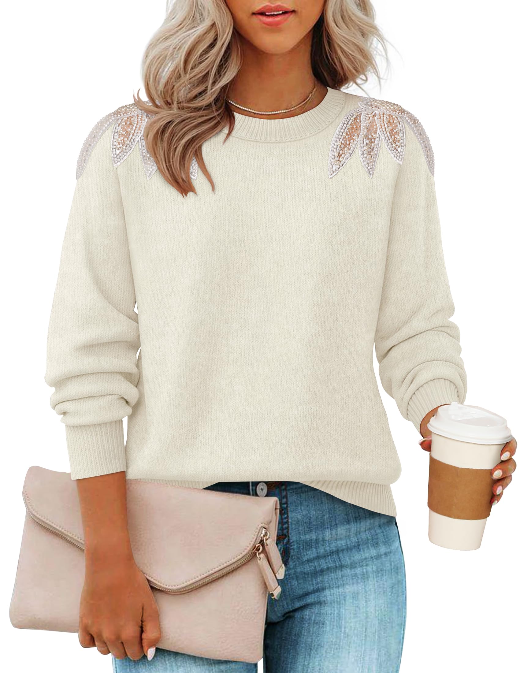 Luxuii Crew Neck Knit Loose Pullover Tops Winter Trendy Outfits