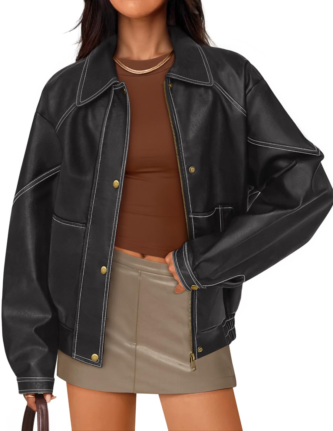 Luxuii Faux Leather Jacket Oversized Zipper Motorcycle Coats