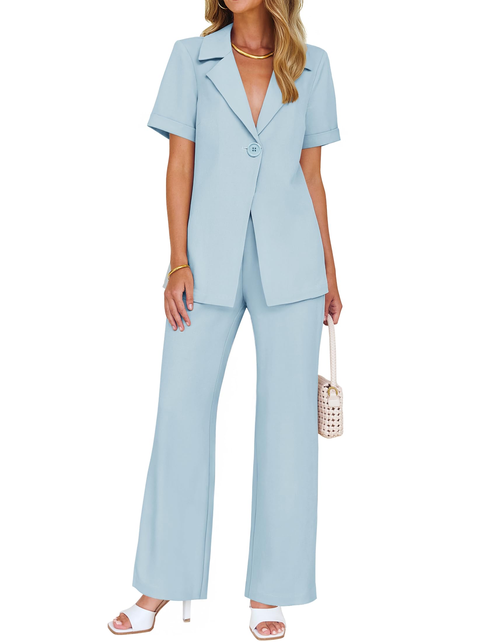 Luxuii Short Sleeve Blazer Jacket and Wide Leg Pants Sets