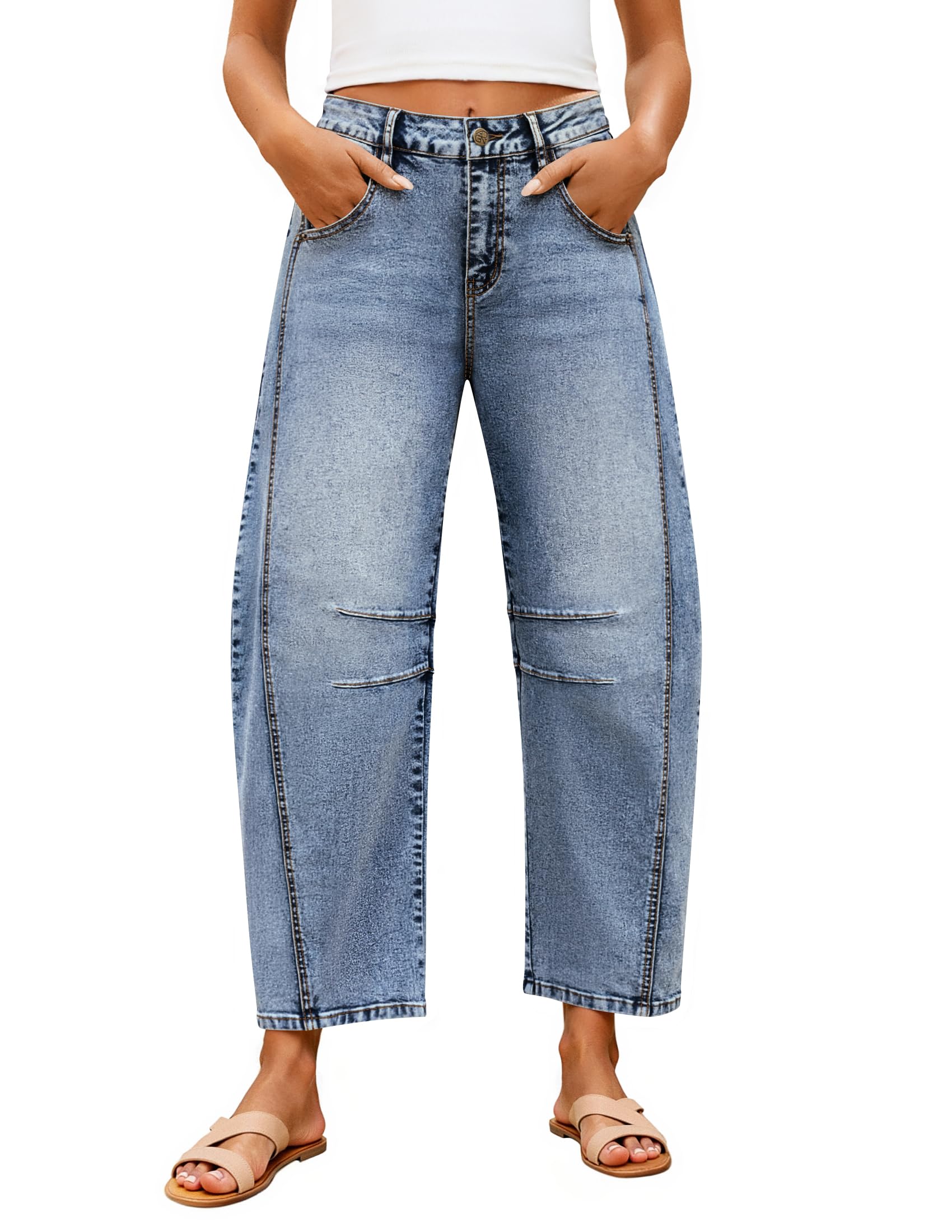 ZISICA High Waisted Wide Leg Stretchy Baggy Ankle Denim Pants