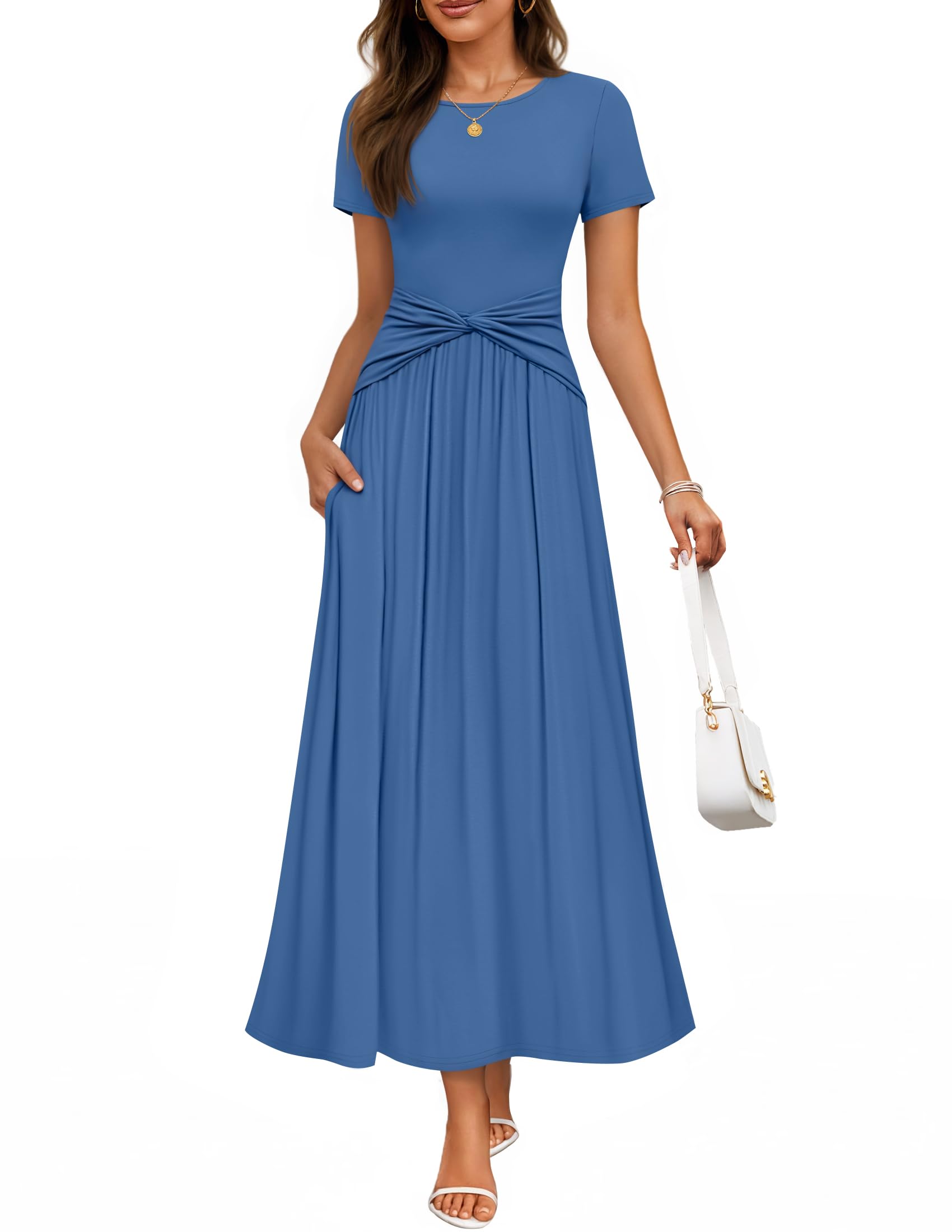 Luxuii Twist Front Wedding Guest Cocktail Flowy A Line Long Dress