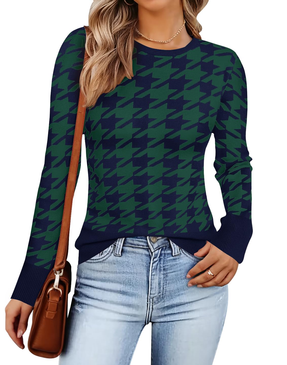 Luxuii Crewneck Color Block Knit Slim Fitted Pullover Tops