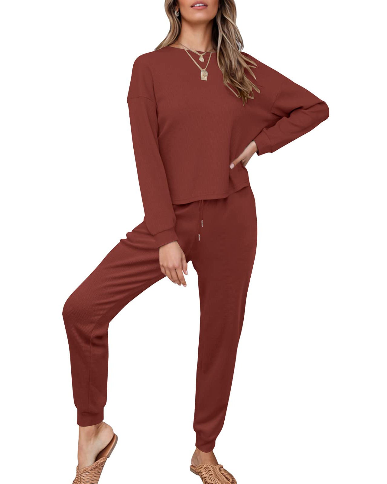 Luxuii Waffle Knit 2PC Sweatsuit Jogger Set