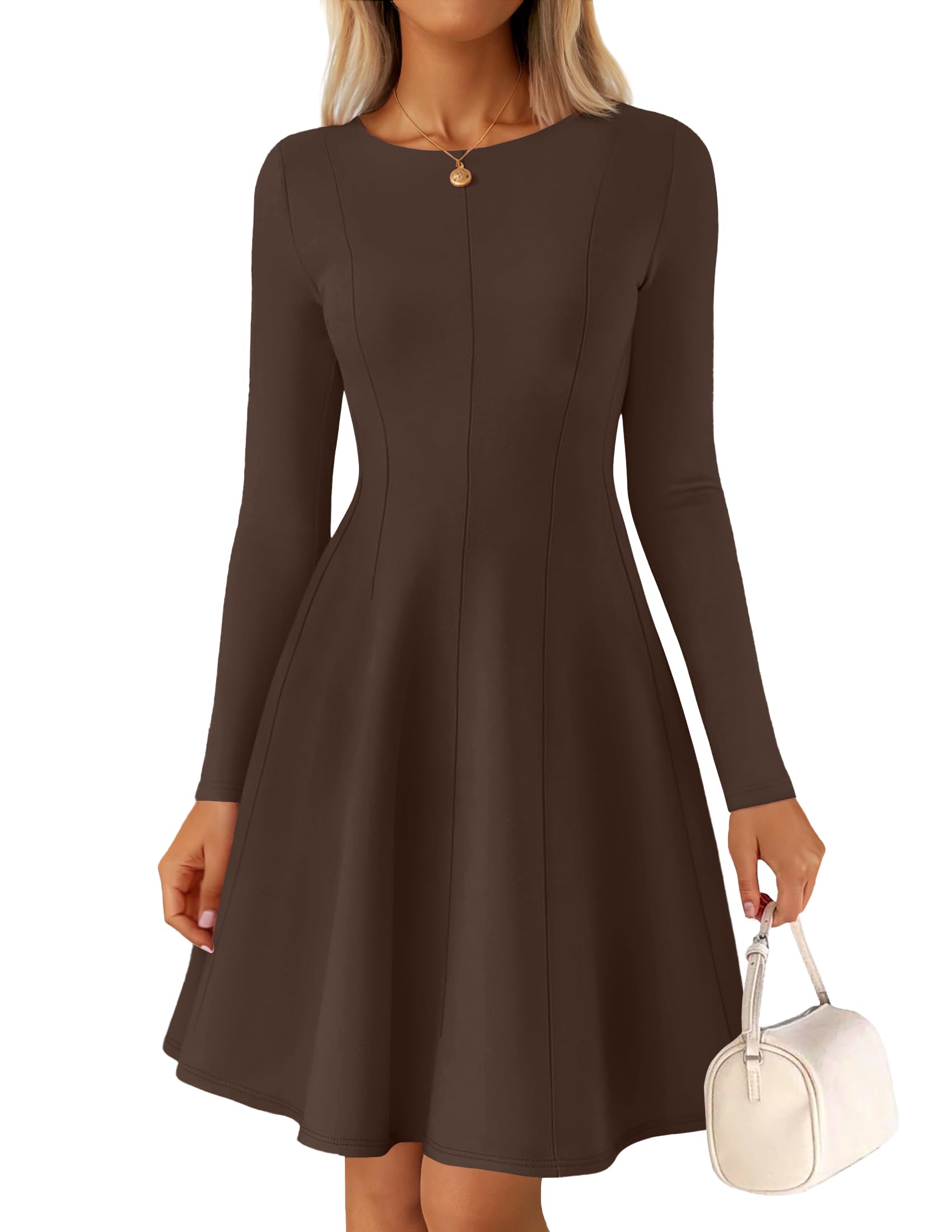 Luxuii Fall Crewneck Pleated Babydoll A Line Flowy Dresses