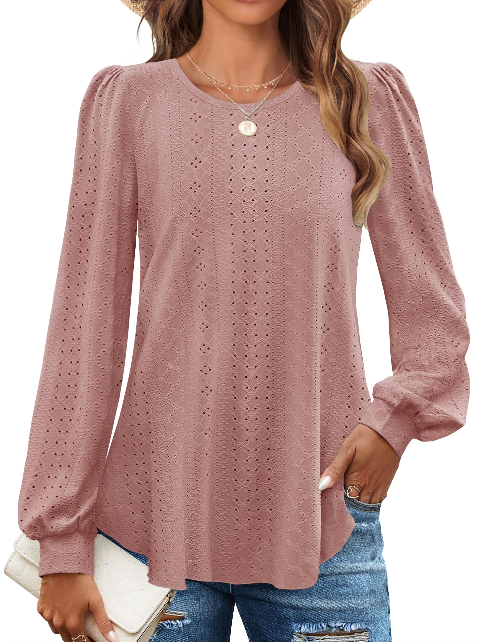 Luxuii Crew Neck Fall Shirts Casual Loose Blouses Tops