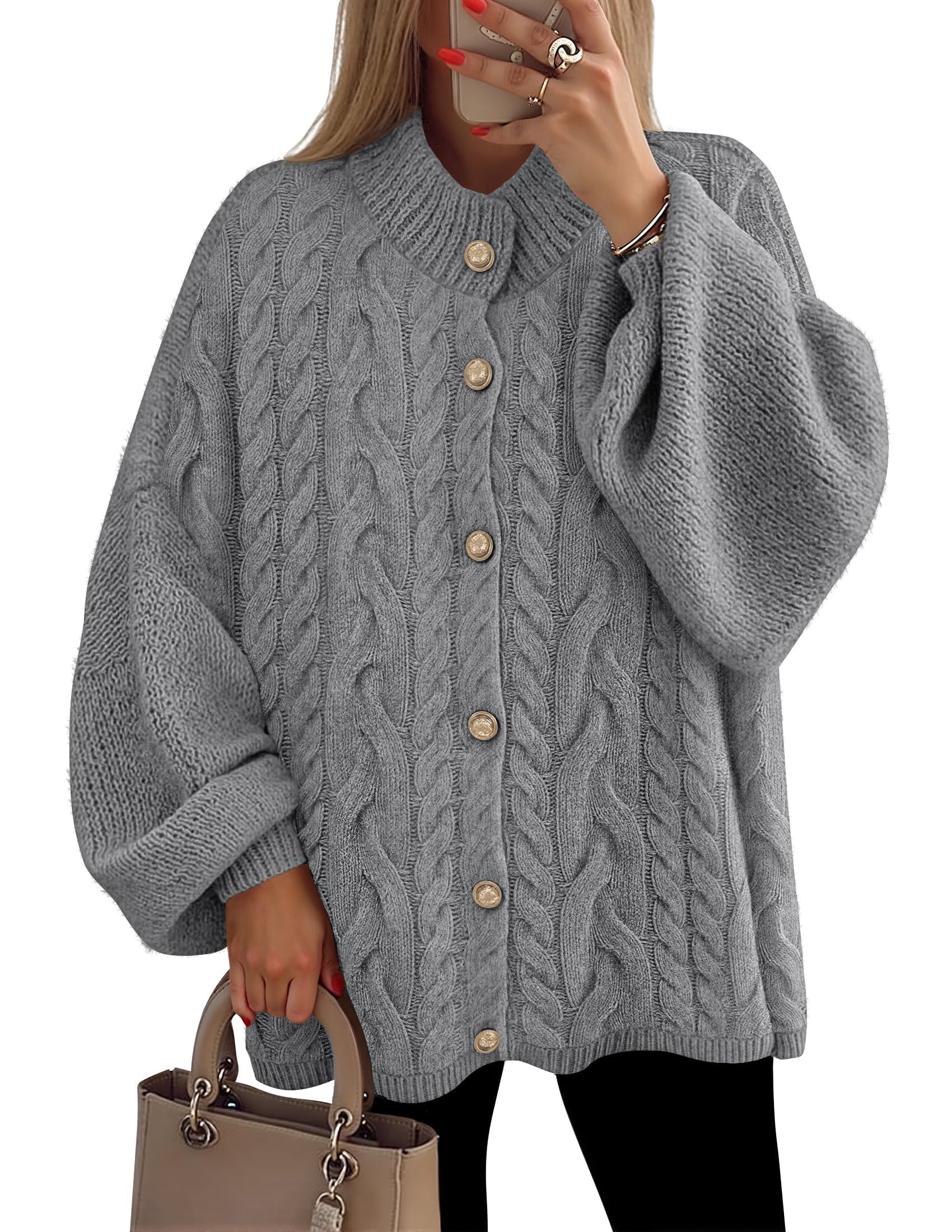 Luxuii Button Down Oversized Soft Knit Winter Coats Trendy Outerwear