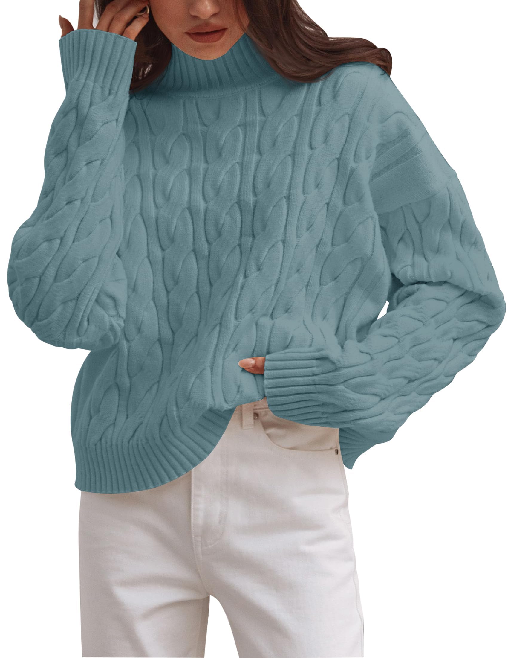 Luxuii Long Sleeve Mock Neck Solid Chunky Pullover Sweater