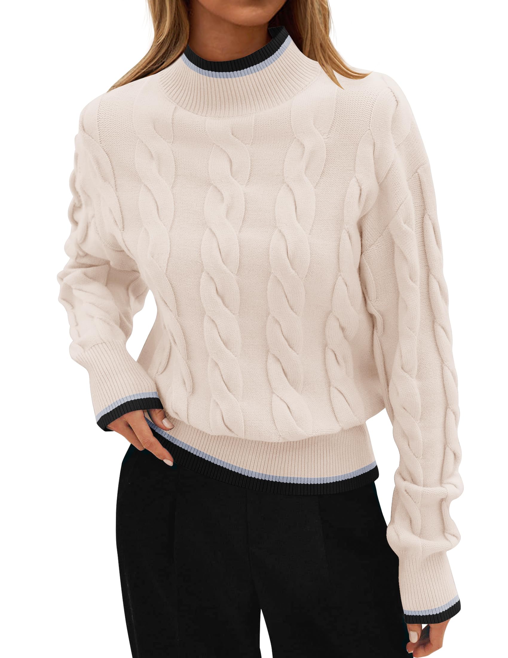 Luxuii Cable Knit Contrast Color Chunky Pullover Sweater