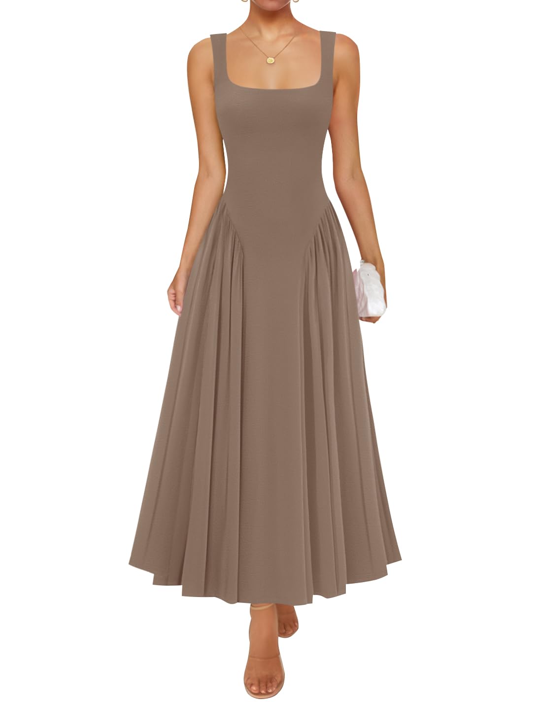 Luxuii Sleeveless Square Neck Casual Long Flowy A Line Dresses