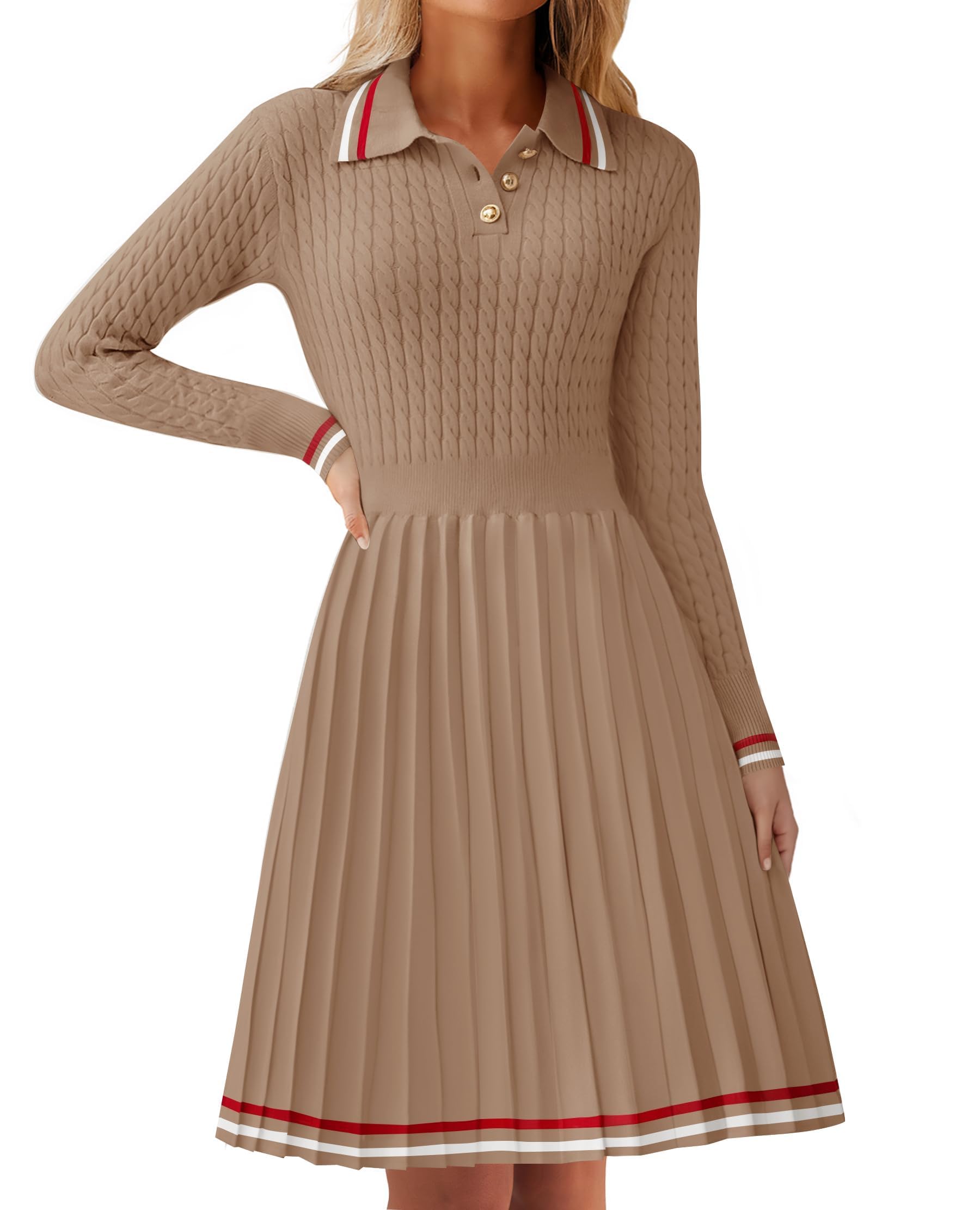 Luxuii Cable Ribbed Knit A Line Swing Pleated Dresses