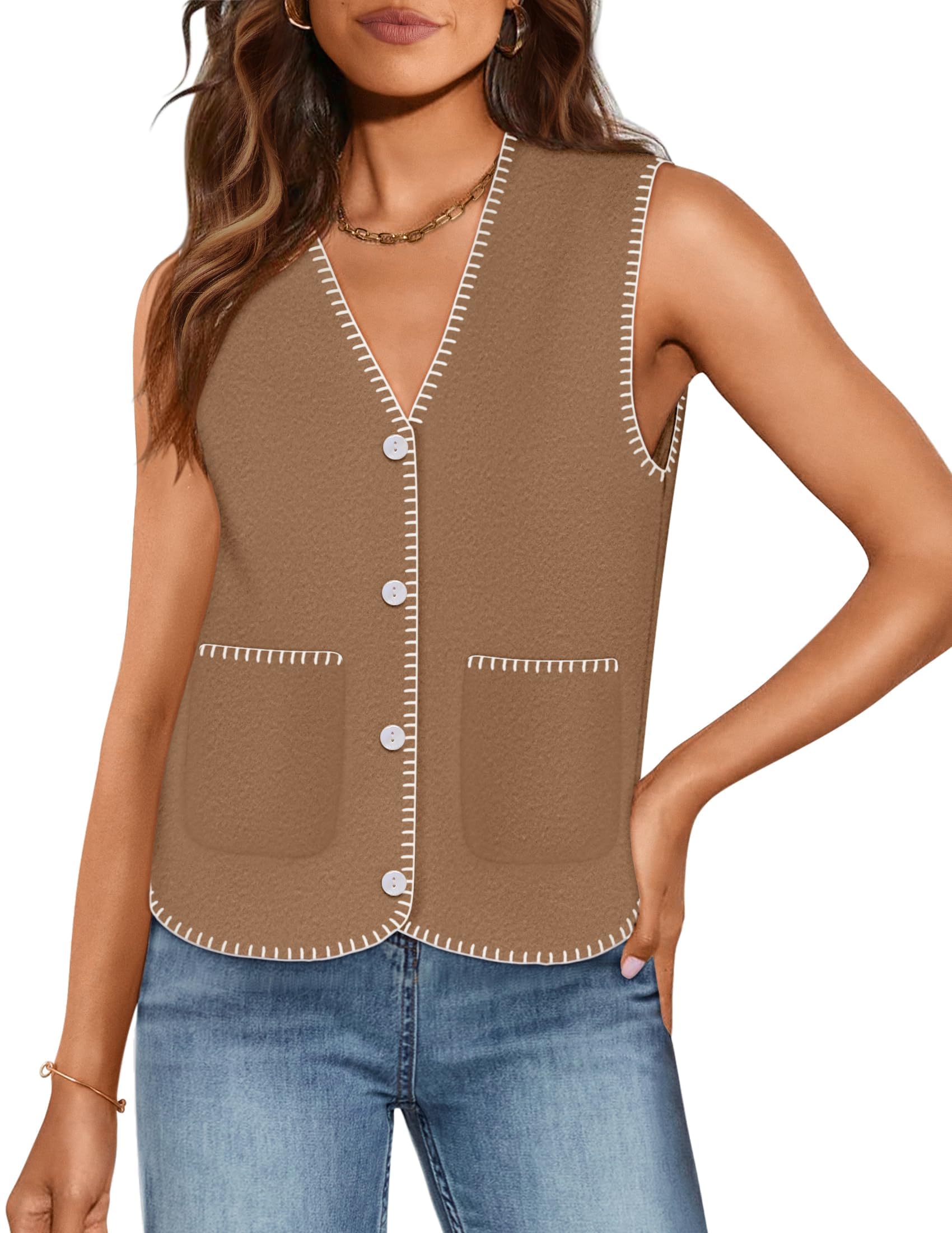 Luxuii Vest V Neck Knit Button Down Loose Crop Tank Tops