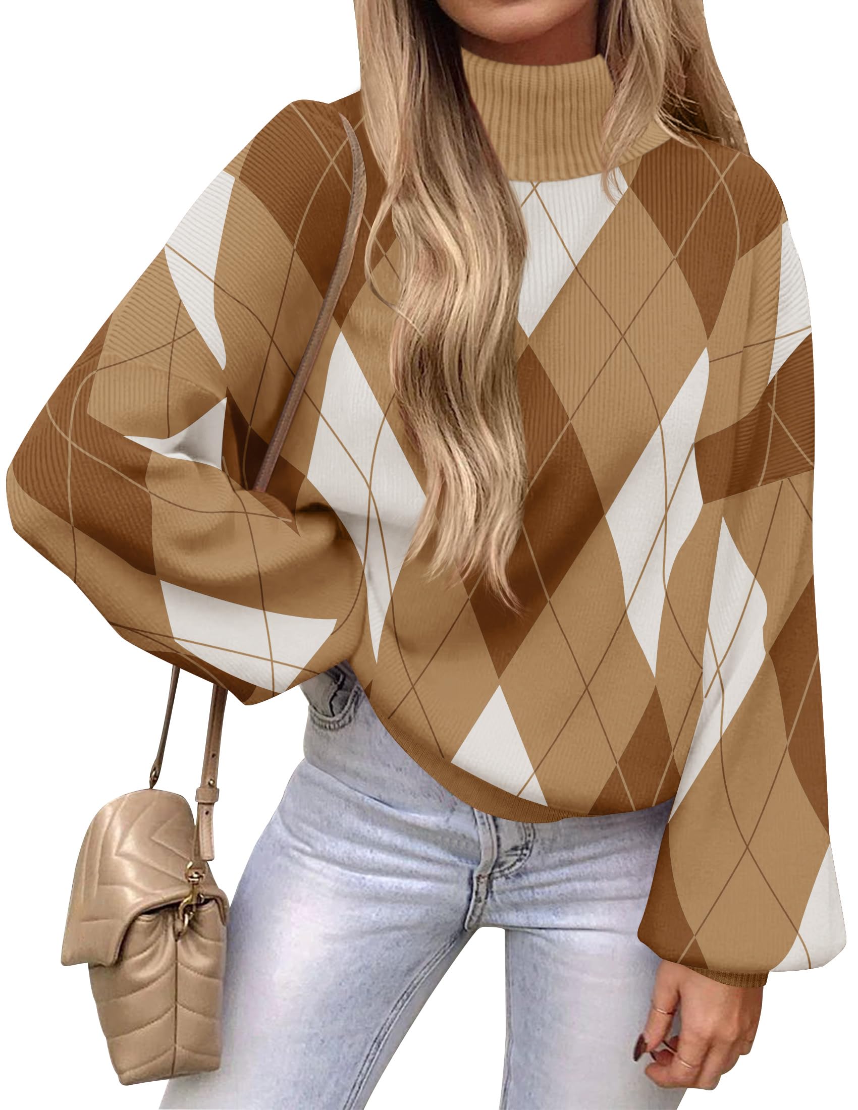 Luxuii Turtleneck Long Sleeve Ribbed Knit Loose Pullover Tops