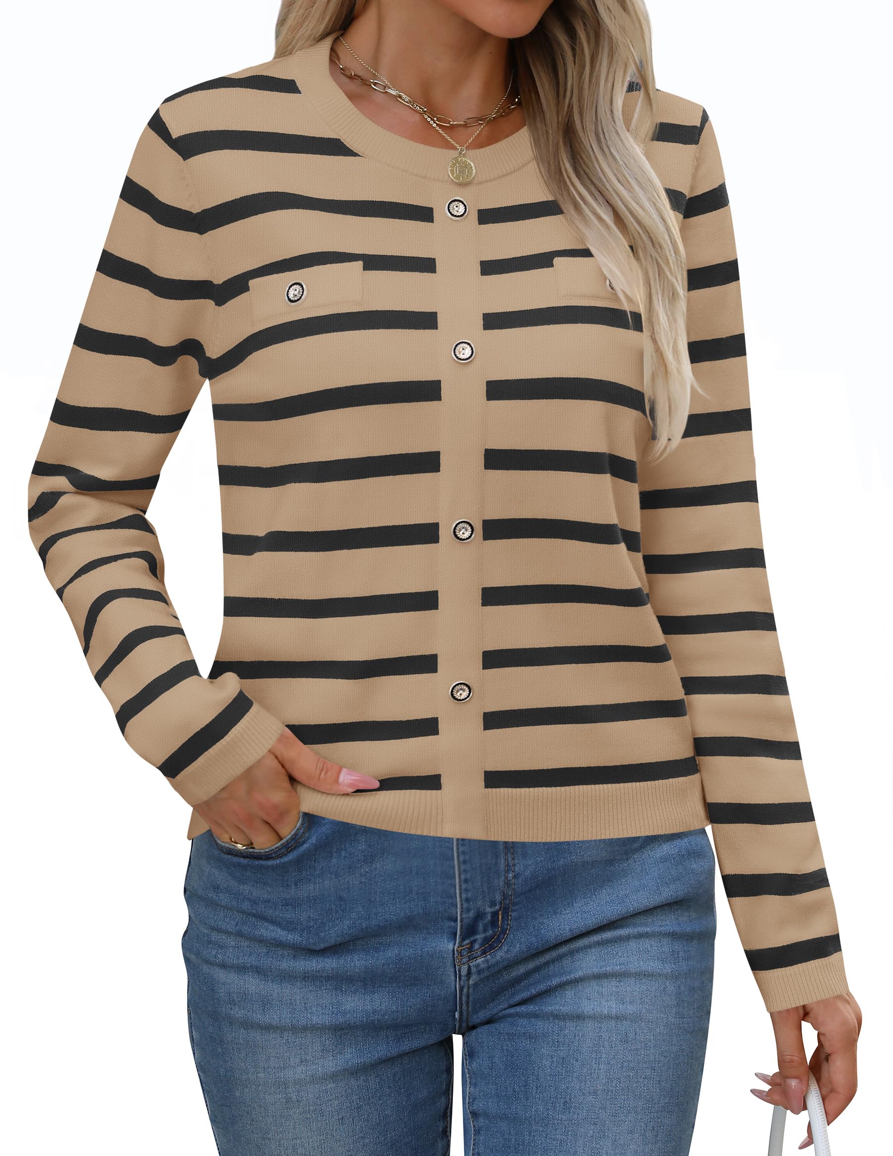 Luxuii Striped Crewneck Ribbed Knit Shirts Pullover Tops