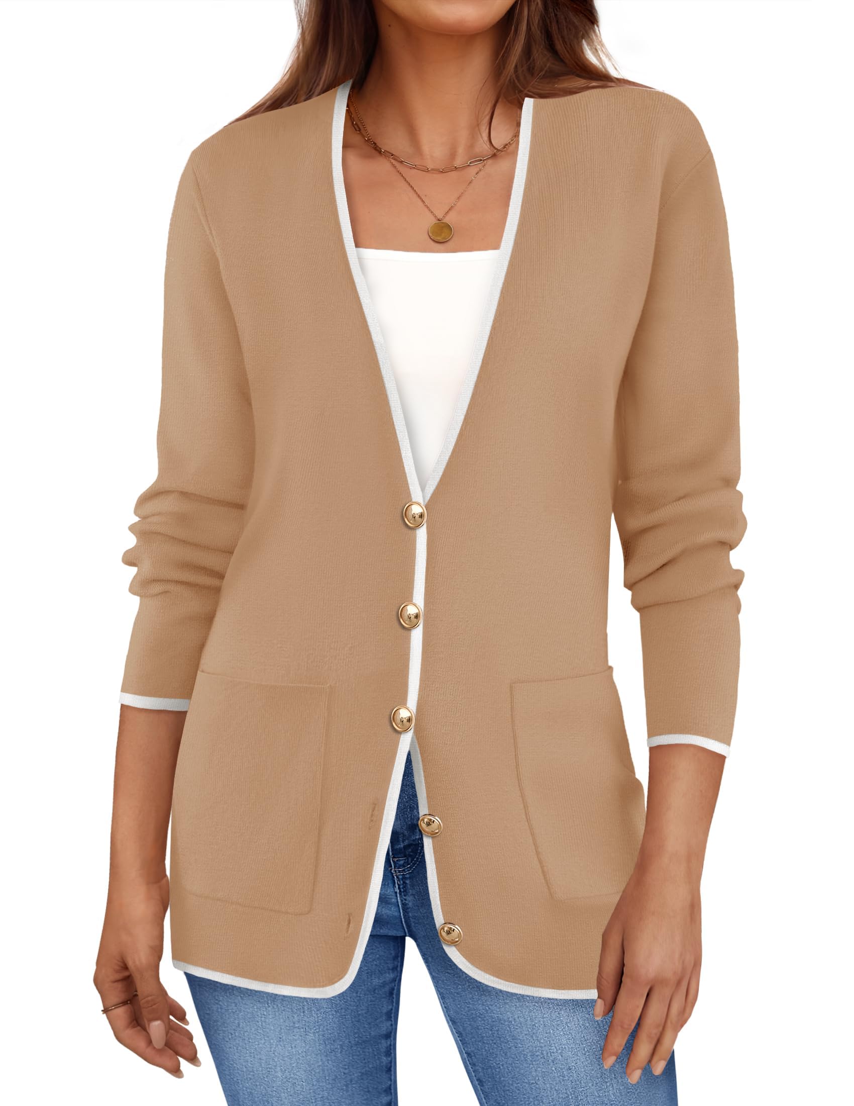 Luxuii Block Cardigan Sweaters Button Down Open Front Coatigan