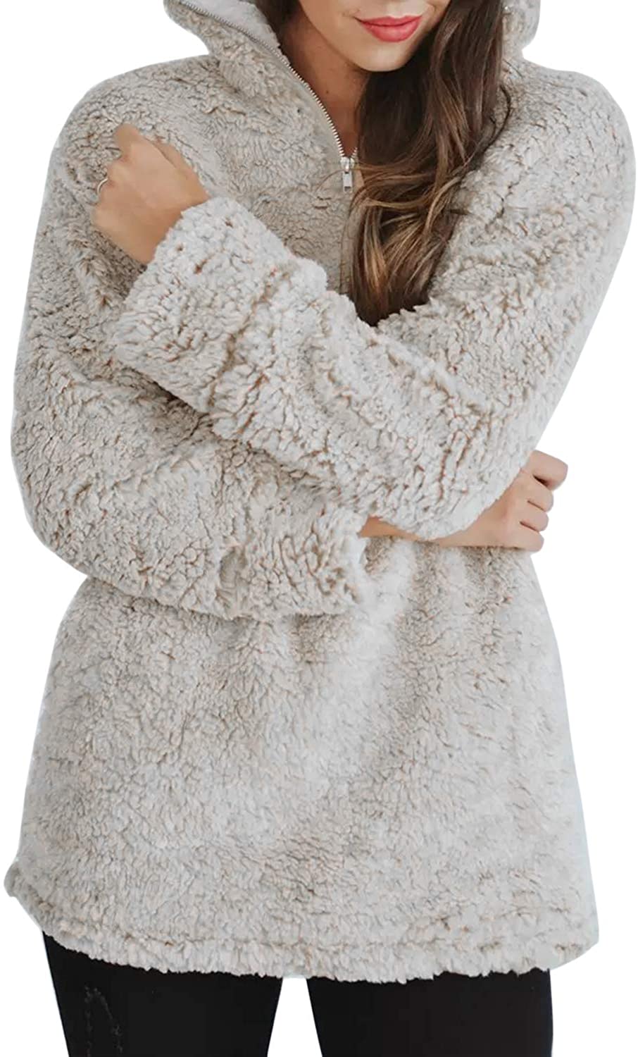 Luxuii Zipper Sherpa Fleece Sweatshirt Pullover