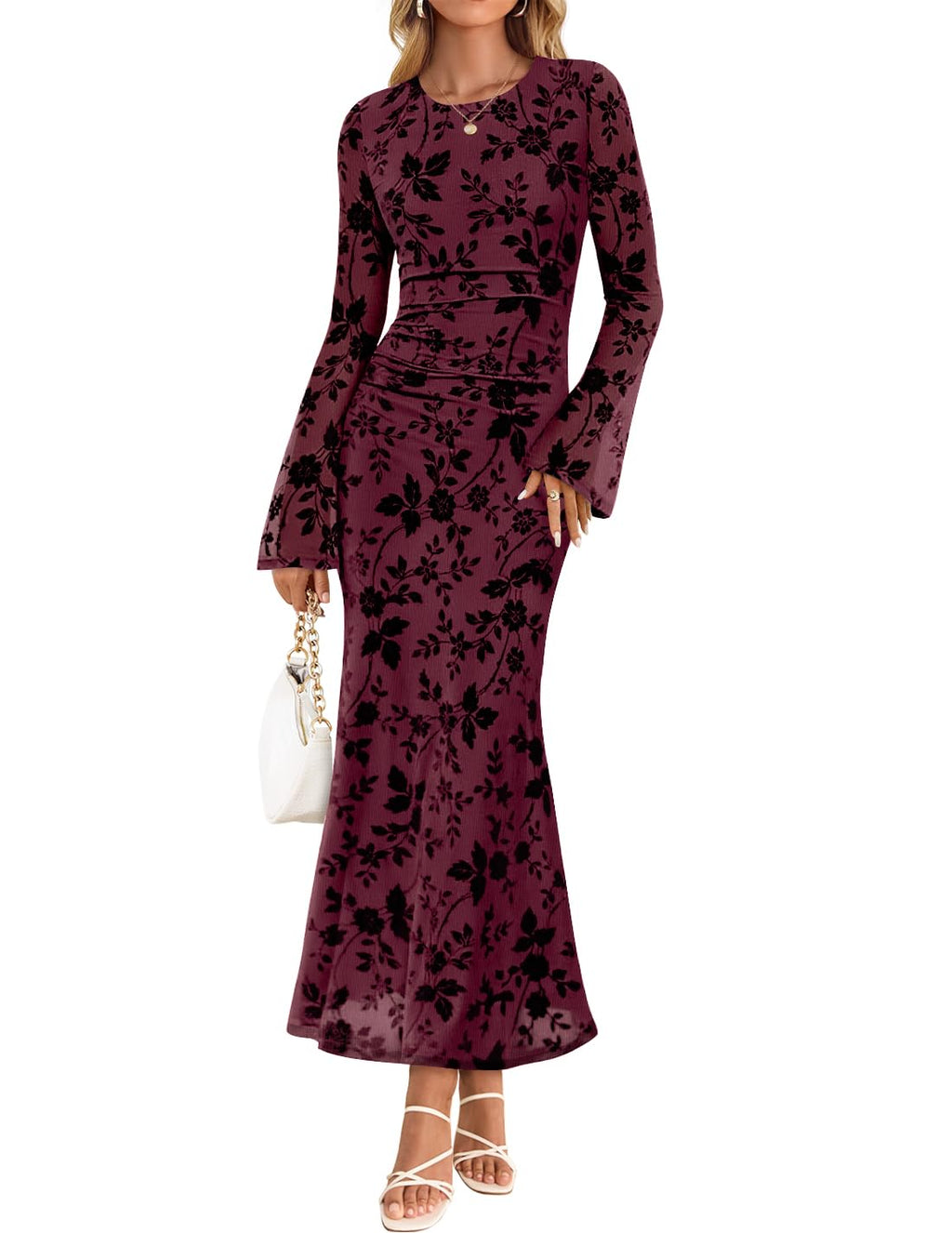 Luxuii Floral Bodycon Ruched Mesh Wedding Cocktail Dresses