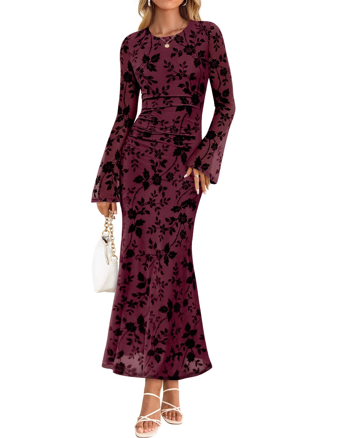 Luxuii Floral Bodycon Ruched Mesh Wedding Cocktail Dresses