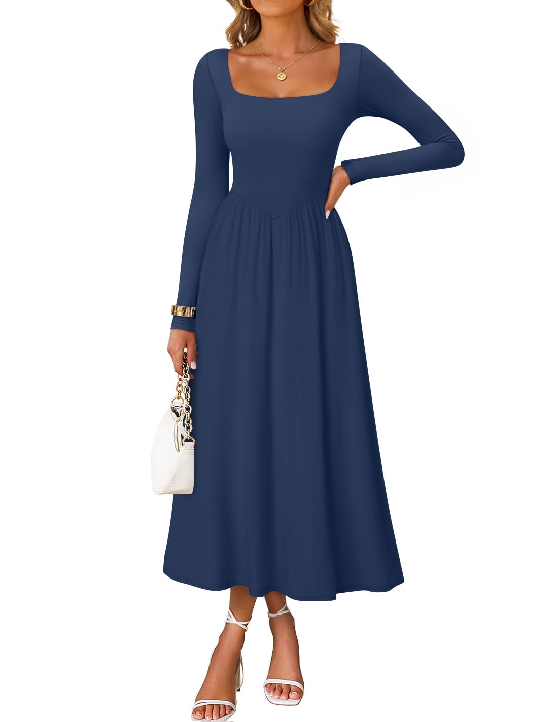 Luxuii Elegant Classy Square Neck Flowy Wedding Guest Dress