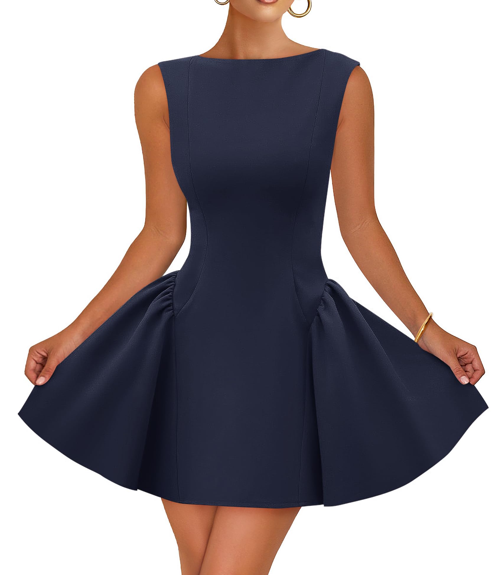 Luxuii Cocktail Boat Neck Backless Swing Wedding Club Party Dresses