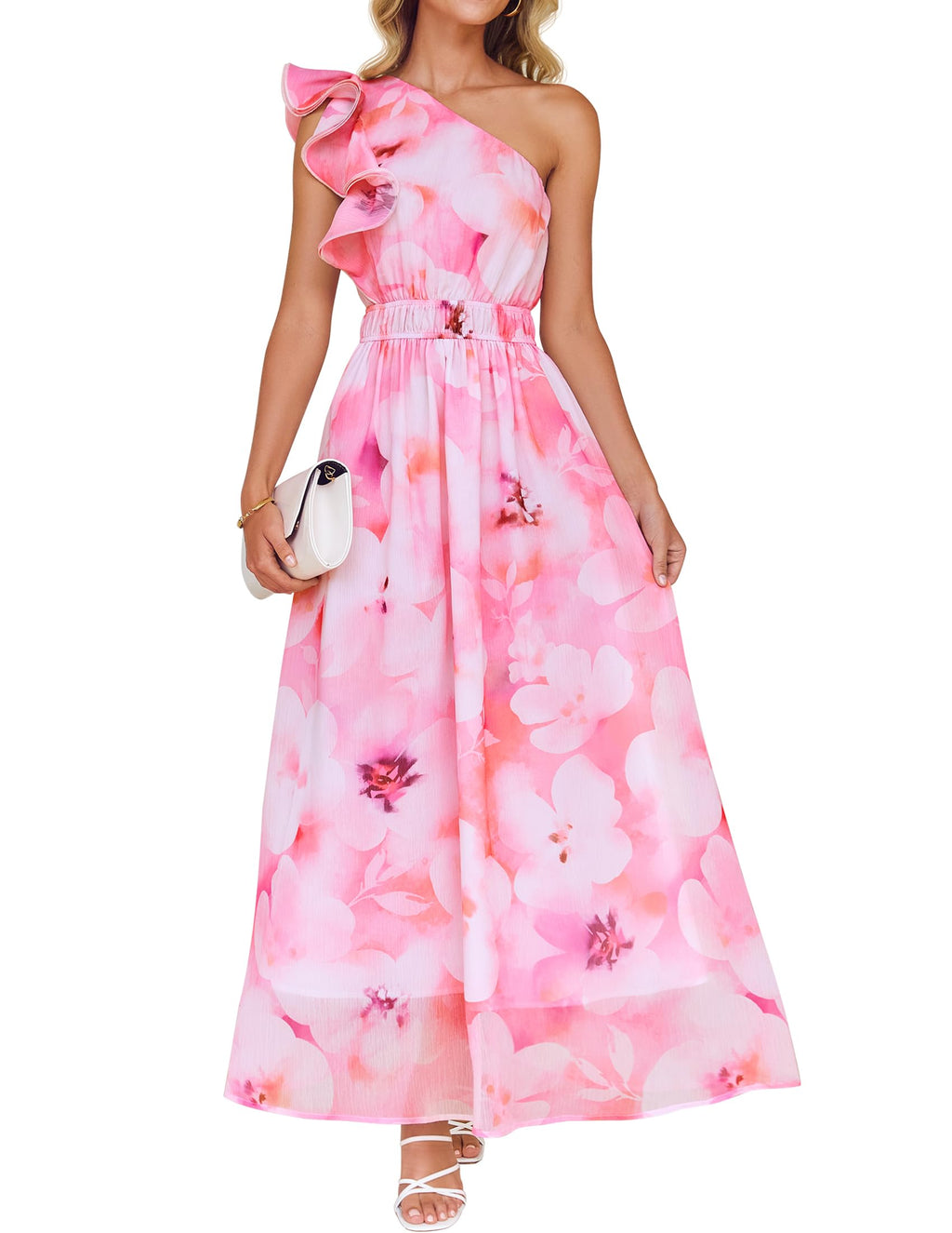 Luxuii Boho Floral Sleeveless Ruffle One Shoulder Elatsic Dresses