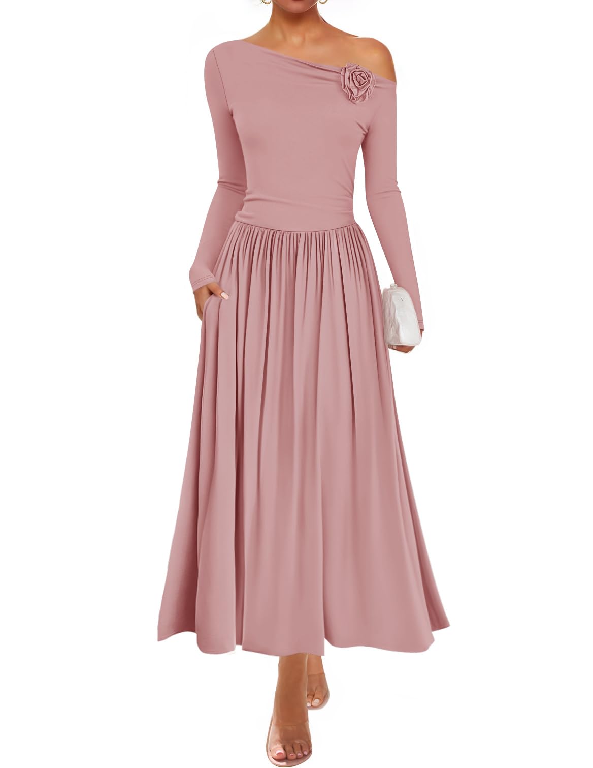 Luxuii Off Shoulder Pleated Elegant Formal Wedding Guest Dresses