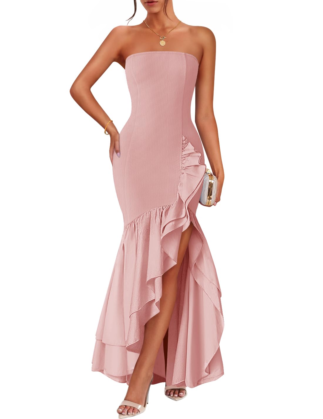 Luxuii Strapless Bodycon Ribbed Sexy High Split Mermaid Dresses