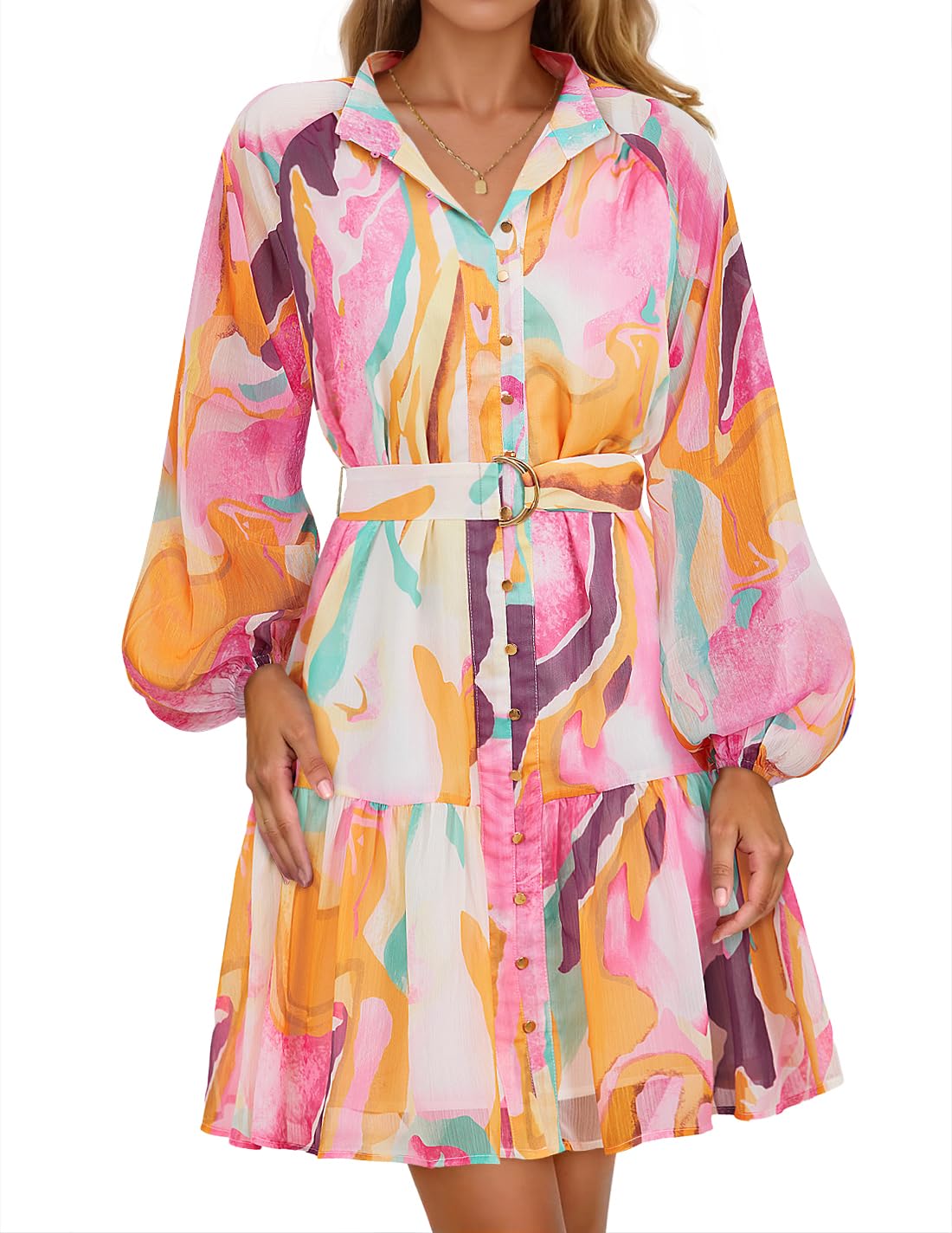 Luxuii Floral Button Chiffon A Line Party Short Dresses