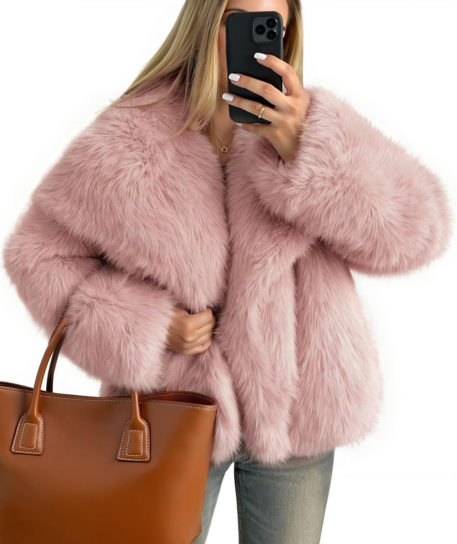 Luxuii Winter Faux Fur Coats Fluffy Jacket Lapel Shaggy Warm Outerwear