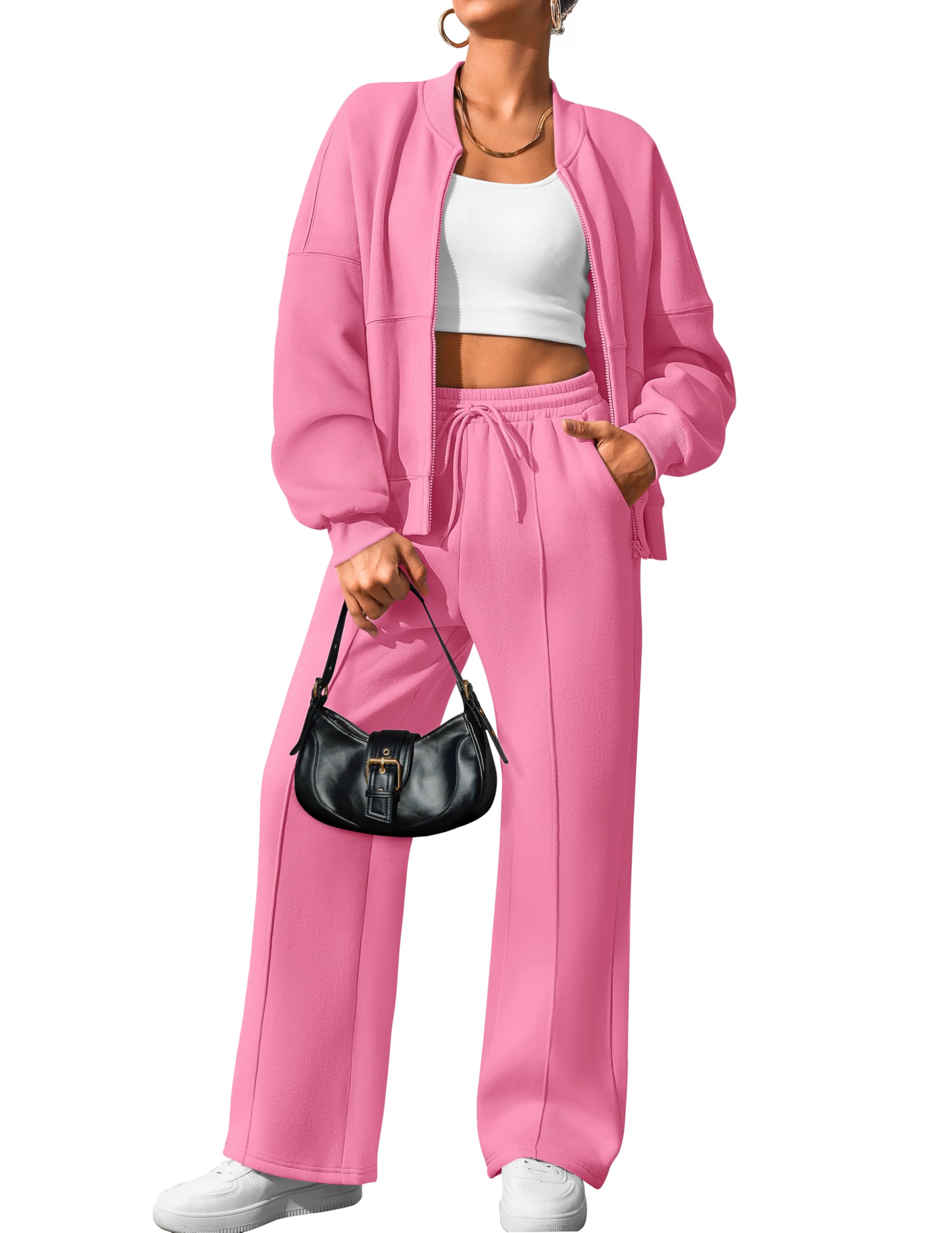 Luxuii Zip Up Long Sleeve Sweatshirt Wide Leg Sweatpants Outfits