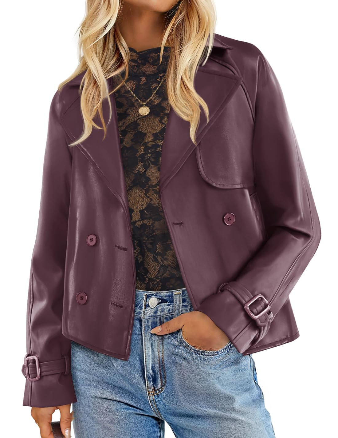 Luxuii Faux Leather Jackets Oversized Button Motorcycle Coats Outwear