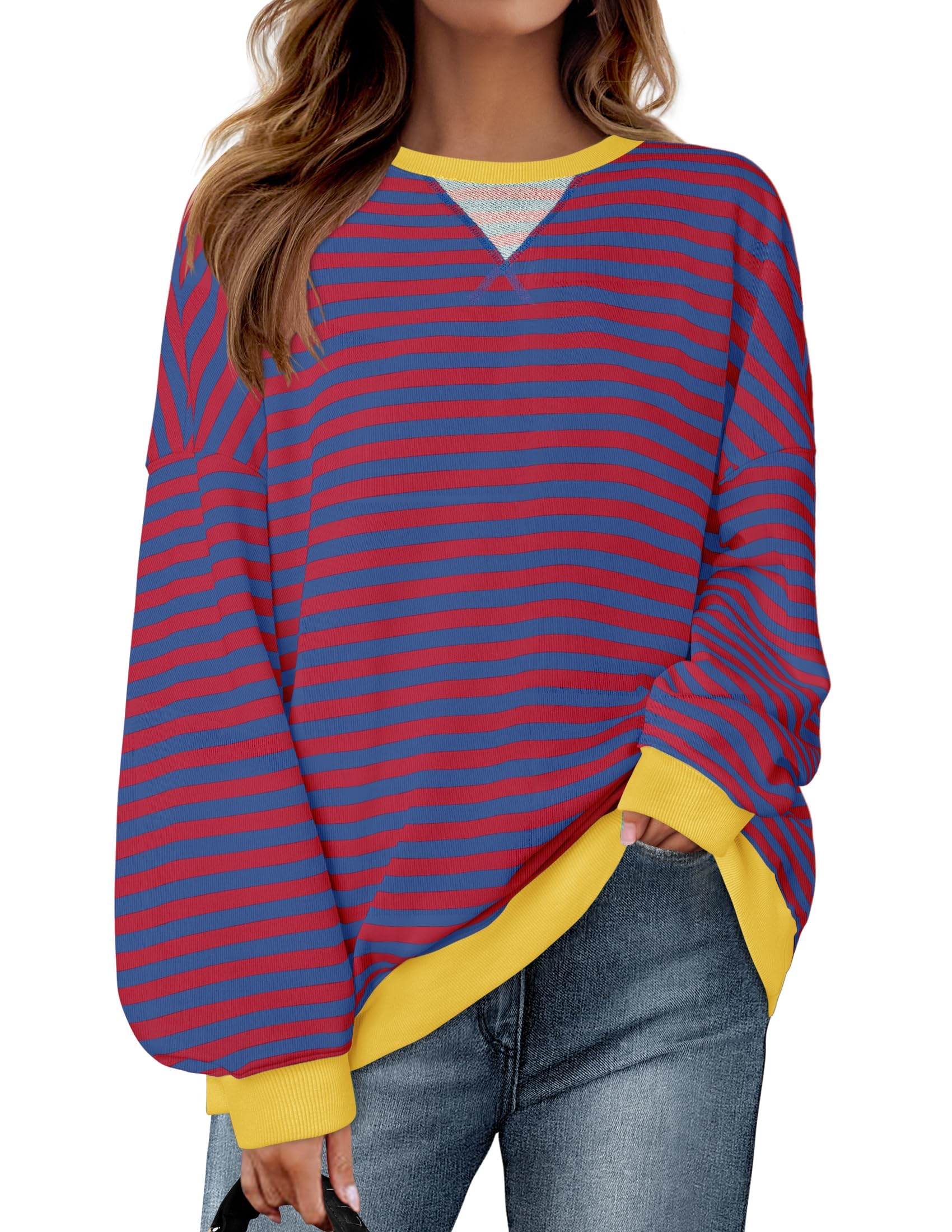 Luxuii Womens Casual Striped Pullover Long Sleeve Shirts Crewneck Sweatshirts