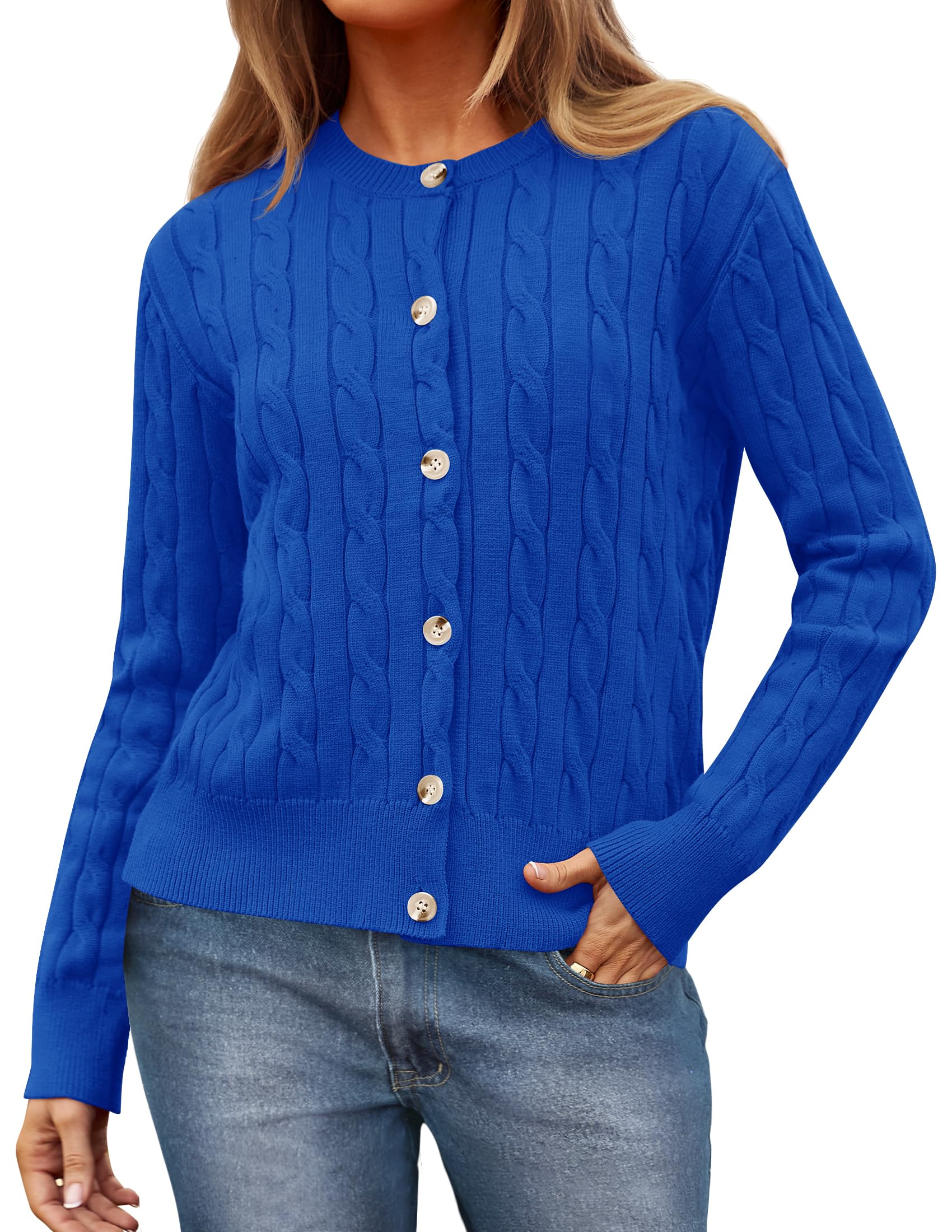 Luxuii Cable Knit Cardigan Button Open Front Outwear