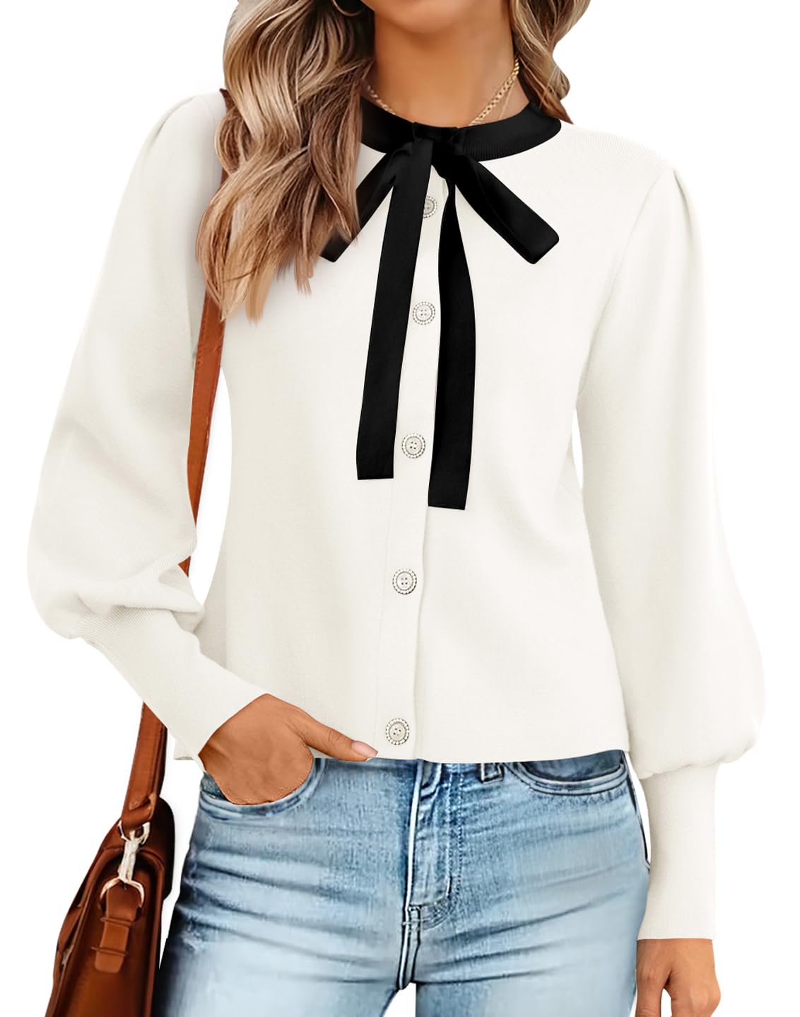 Luxuii Long Lantern Sleeve Button Down Comfy Knitted Coat