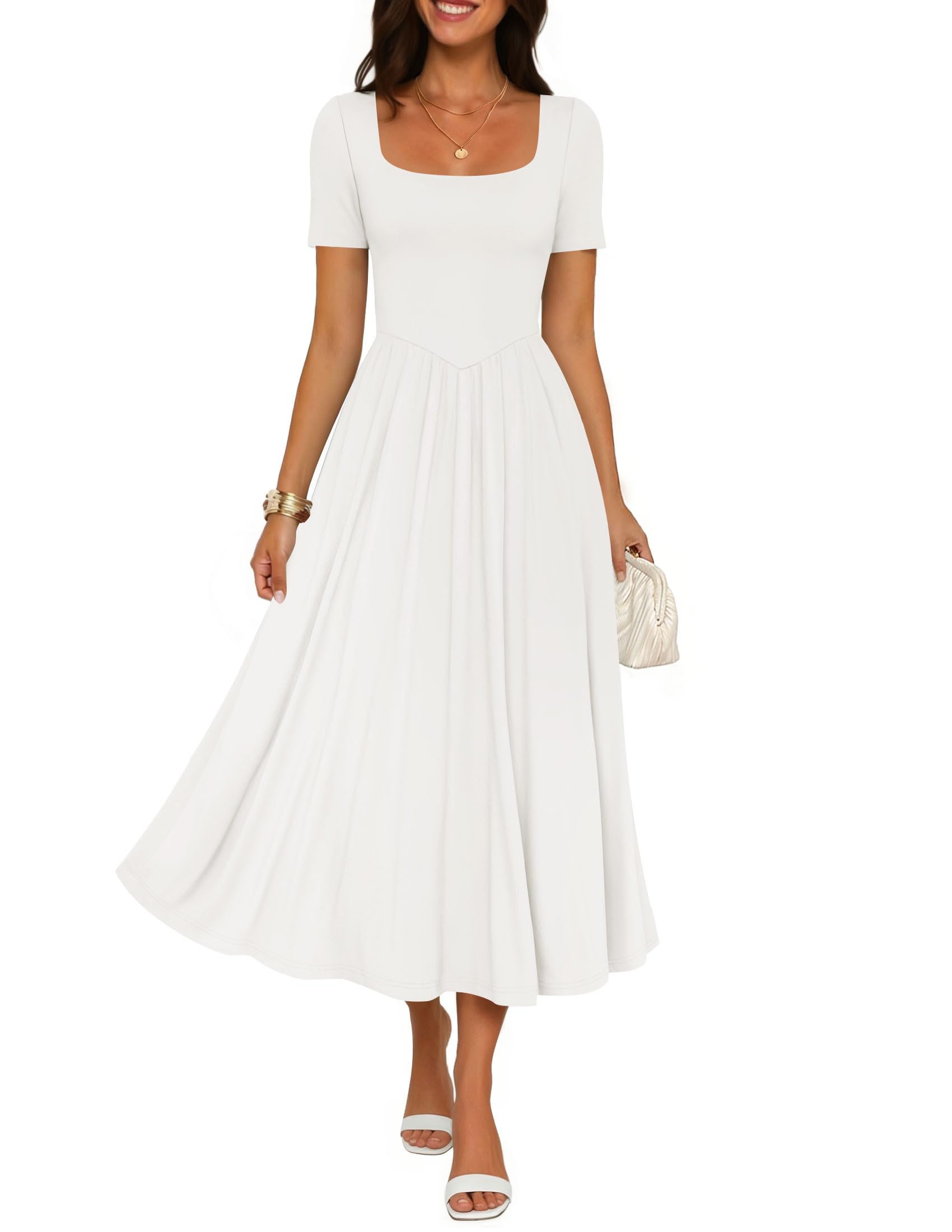 Luxuii Guest Elegant Classy Square Neck Short Sleeve Cocktail Party Midi Dress
