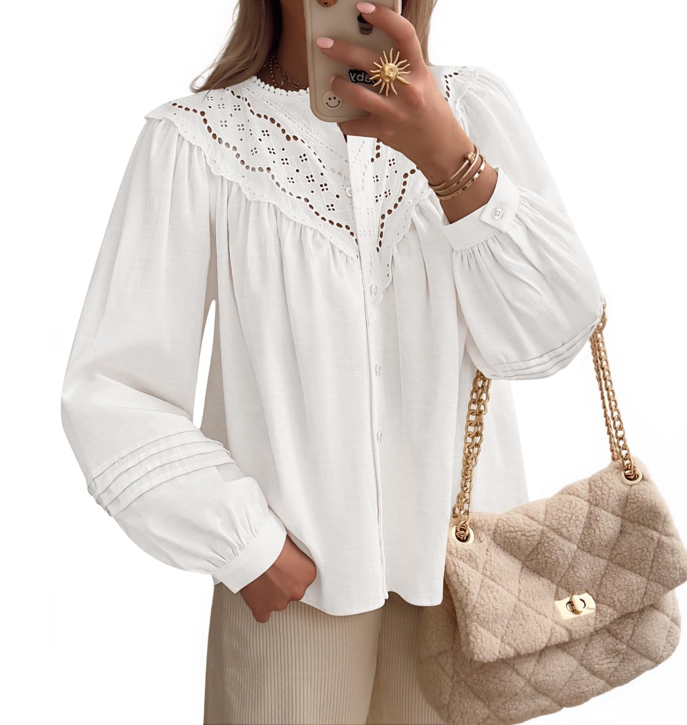 Luxuii Babydoll Lace Crochet Button Down Boho Victorian Shirts