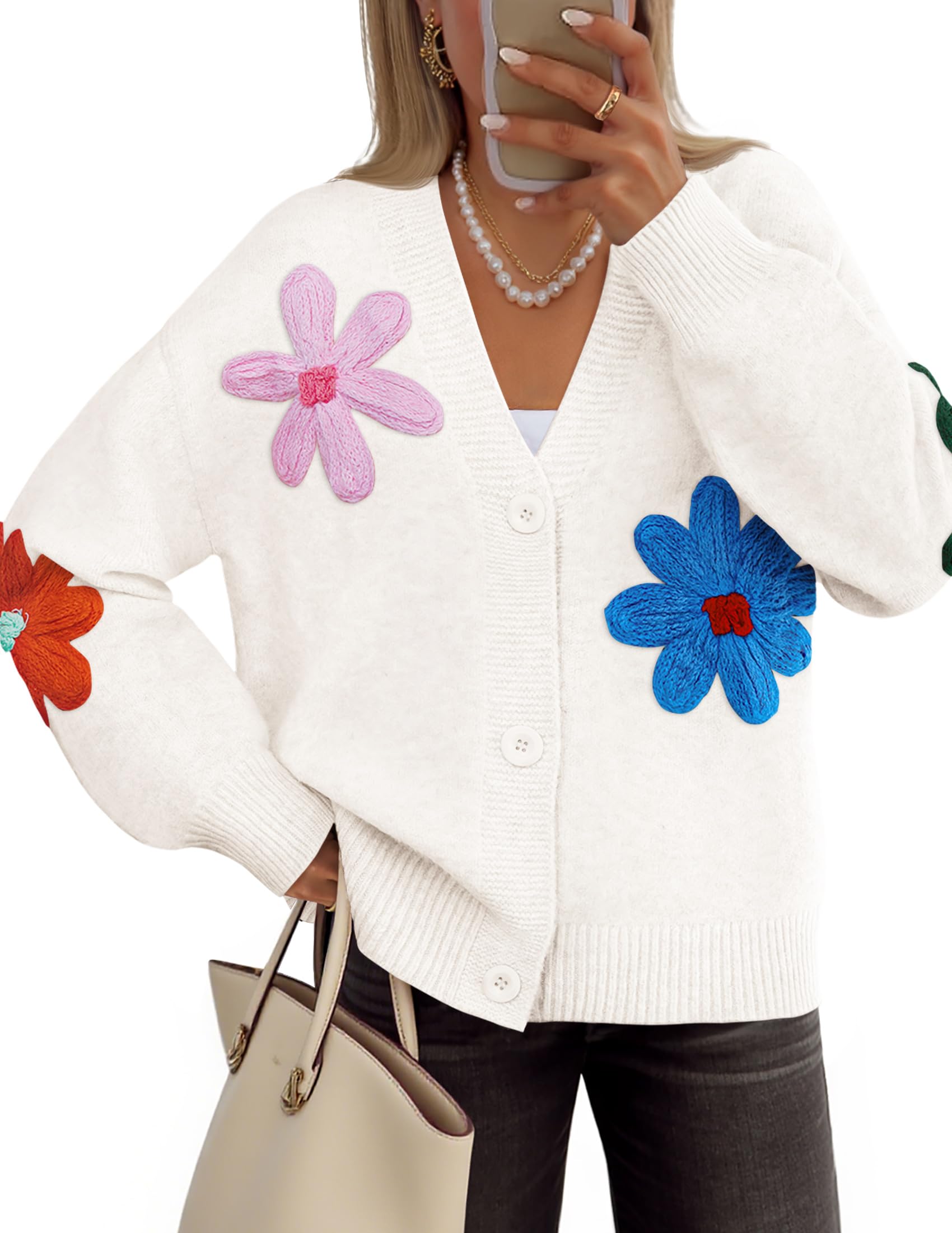 Luxuii Casual Open Front Button Down V Neck Knit Sweater