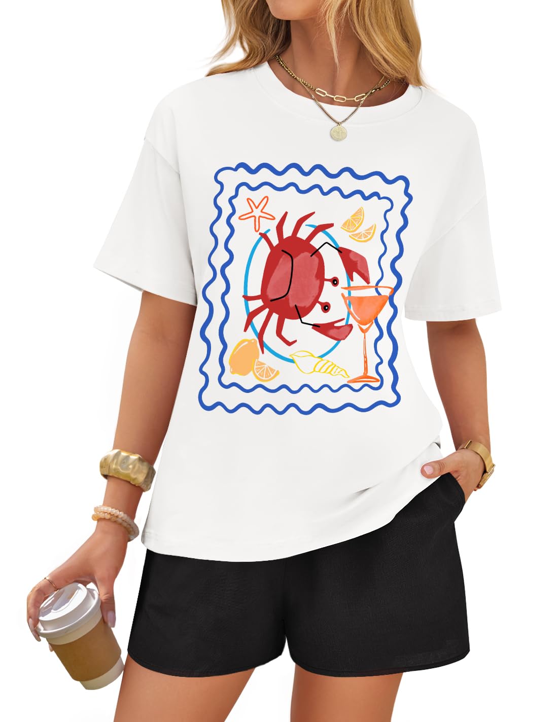 Luxuii 2 Piece Graphic Print Tops and Shorts Outfits with Pockets