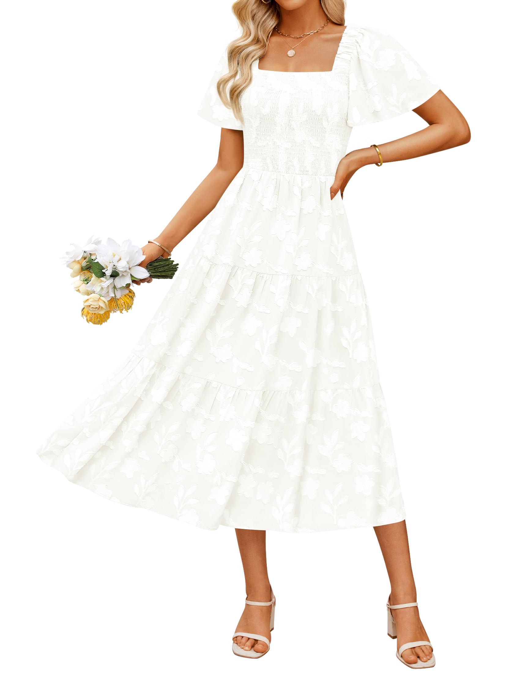 Luxuii Boho Floral Square Neck Flowy Beach Vacation Long Dress