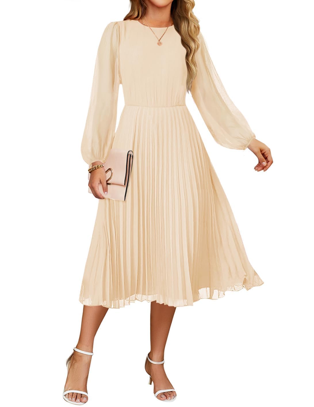 Luxuii Fall Crewnec Pleated A Line Cocktail Dress