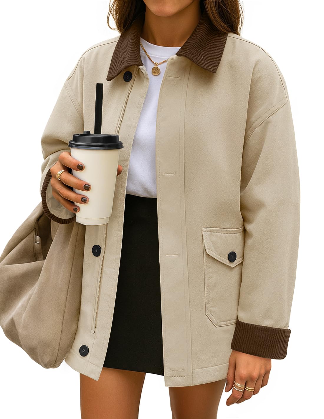 Luxuii Lightweight Button Down Cotton Cargo Barn Jacket