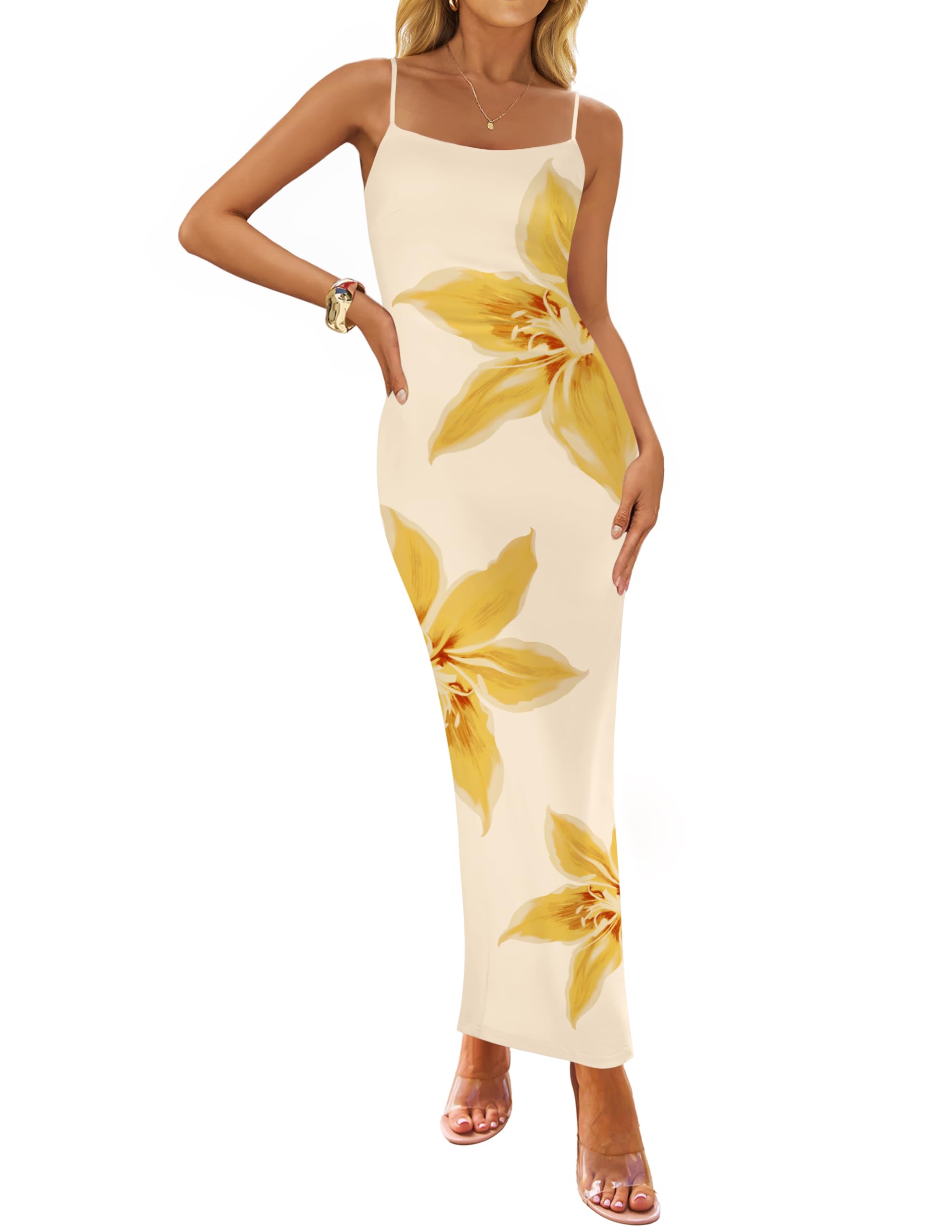 Luxuii Bodycon Floral Spaghetti Strap Boho Long Dresses