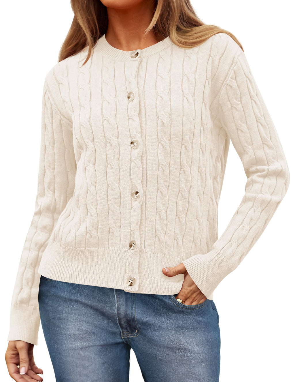 Luxuii Cable Knit Cardigan Button Open Front Outwear