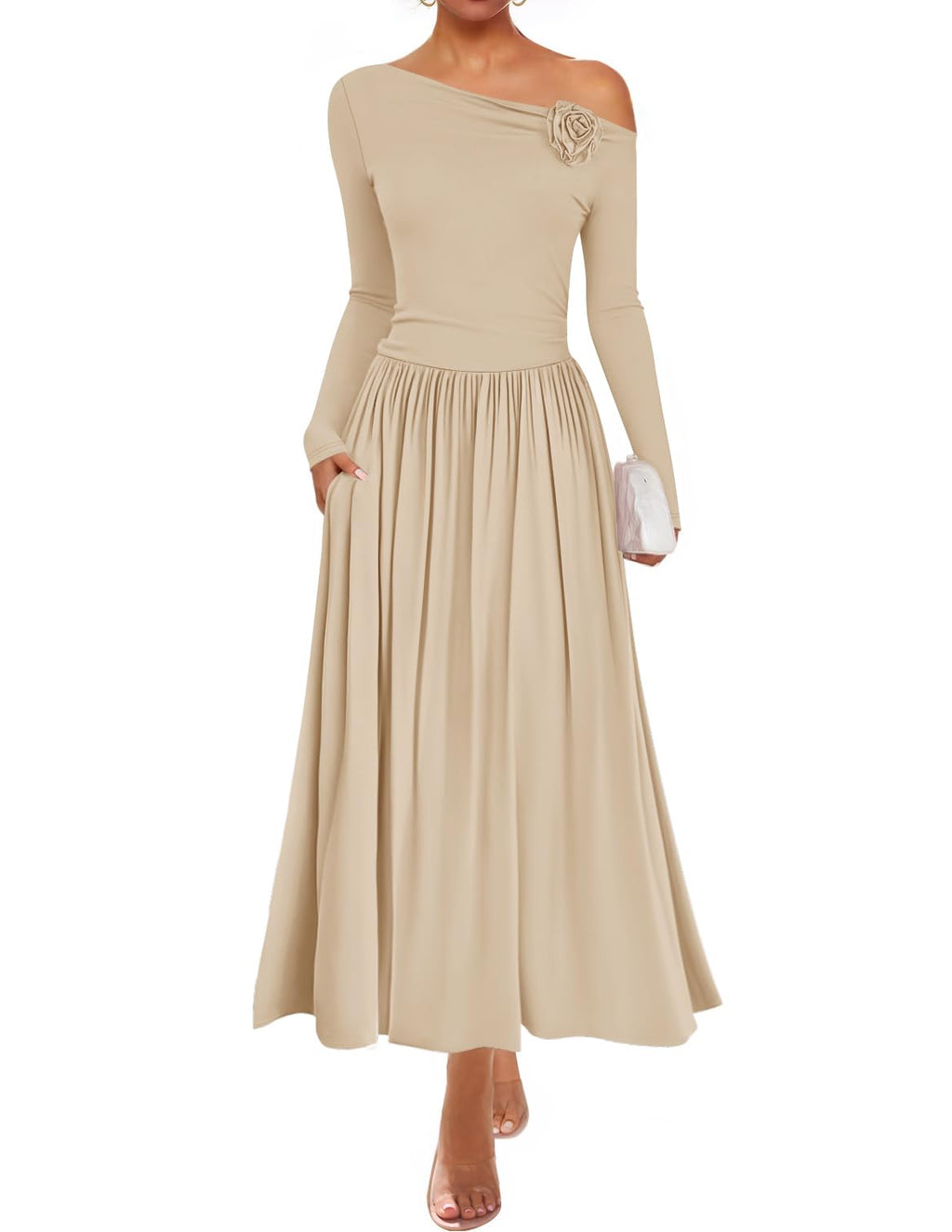 Luxuii Off Shoulder Pleated Elegant Formal Wedding Guest Dresses