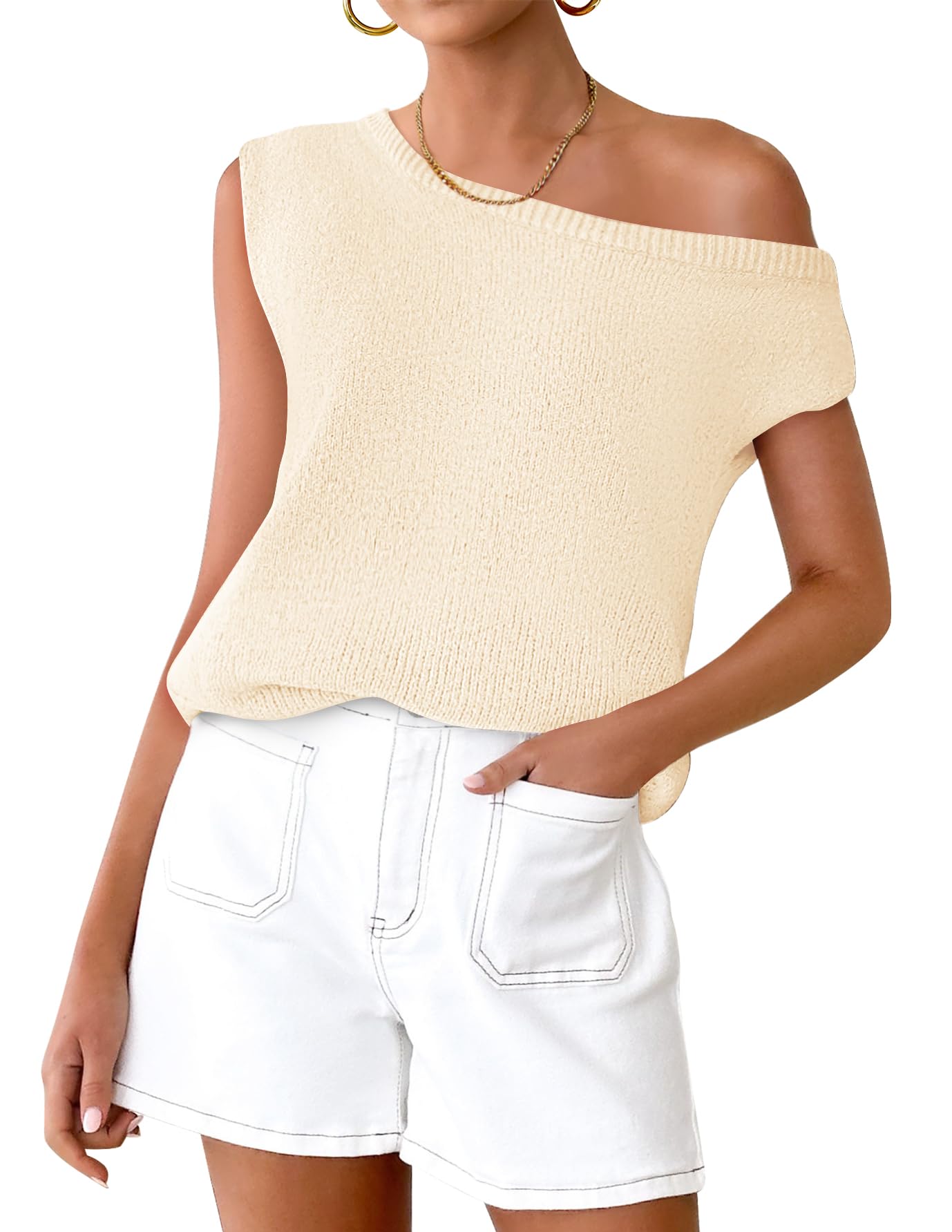 Luxuii Off The Shoulder Knit Short Sleeve Oversized Shirt