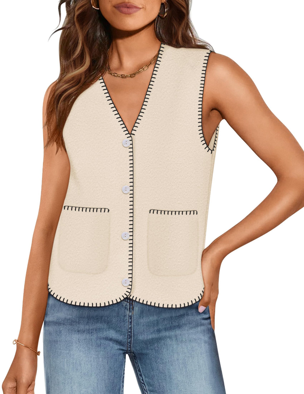 Luxuii Vest V Neck Knit Button Down Loose Crop Tank Tops
