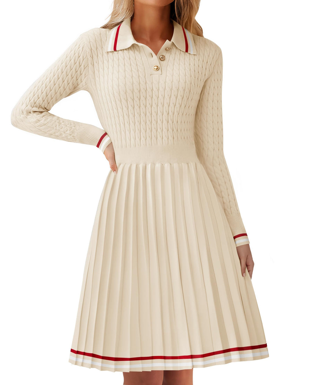 Luxuii Cable Ribbed Knit A Line Swing Pleated Dresses